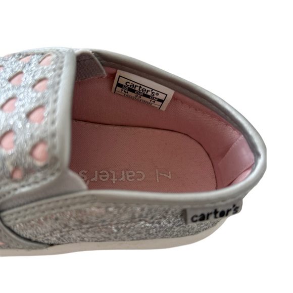 Carter's Silver Glitter and Light Pink Heart Slip-On Sneakers | Toddler Girl 7 - Picture 4 of 7